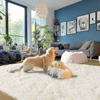 Cream White Plush Rug for Living Room Fuzzy Carpet for Bedroom Dorm, Non-Slip High Pile Rug, Shag Rug for Playroom Nursery Home Office Decor 10x14Ft