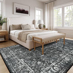 Lahome 8x10 Area Rugs for Living Room Washable Rugs 8x10 Black Large Rug Indoor Carpet, Vintage Distressed Rug Soft Non Slip Area Rug for Bedroom Dining Room Home Office(8 x 10, Black/Grey)