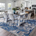 Washable Area Rugs Square 8ft Non-Slip Modern Abstract Soft for Living Room Entryway Bedroom Nursery, Print Pattern, Blue Grey Navy Gray