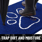 Smiry Dog Door Mat for Muddy Paws, Absorbent Dirt Trapper Non Slip Quick Dry Washable Chenille Mat for Mud Dogs, Entry Rug for Indoor and Outdoor (30x20 Inches, Royal Blue and White)