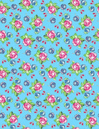 Vintage Floral Area Rug Pink Roses Blue Blooms on Sky Blue Background Romantic Cottage Core Carpet for Living Room Bedroom Dining Room Kitchen Home Office Washable Non Slip Thin Mat 9x12