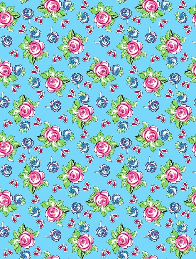 Vintage Floral Area Rug Pink Roses Blue Blooms on Sky Blue Background Romantic Cottage Core Carpet for Living Room Bedroom Dining Room Kitchen Home Office Washable Non Slip Thin Mat 9x12