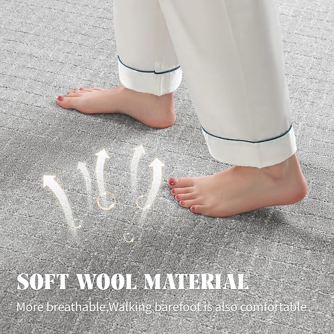 Shilucheng Wool Rug 8x10 Non-Slip, Blend 80% Wool and 20% Cotton Rugs for Living Room, Bedroom, Dinning Room, Soft Durable Cotton Backing Modern Area Rug (Gray/White)