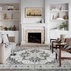 zesthome Washable Rug 6x9 Area Rugs,Stain Resistant Rugs for Living Room,Bedroom,Non-Slip Backing Home Decor Rug, Vintage Medallion Pattern Rugs (Black,6'x9')