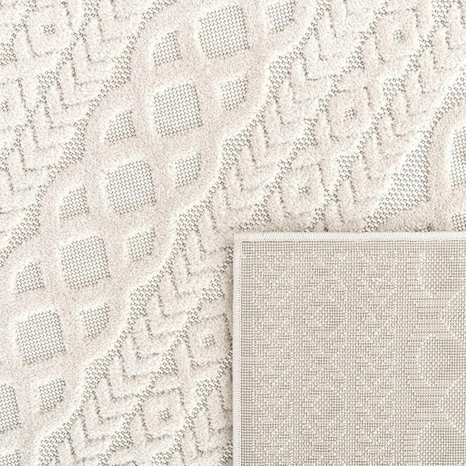 Paco Home Modern Area Rug with Carved Geometric Pattern in Cream Ivory, Size: 2'8" x 4'11"