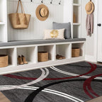 Rugshop Modern Wavy Circles Design Non-Shedding Area Rug, Carpet for Living Room or Dining Room, Red, 6'6" x 9'