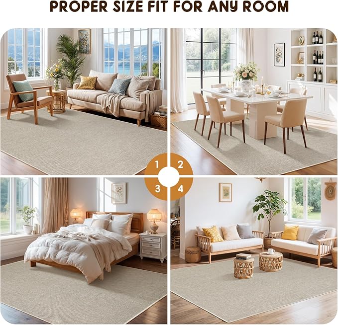 LBRO2M Easy Jute Solid Area Rug 5X7 Washable Rugs for Living Room Bedroom Natural Jute Look Indoor Outdoor Rug Durable, Solid Non Shedding Eco Friendly (5X7 Gray)