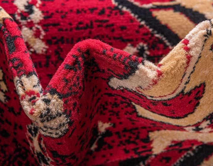 Unique Loom Taftan Collection Border Geometric Tribal Inspired Design Area Rug (6' 0 x 9' 0 Rectangular, Red/ Gold)