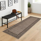 GarveeHome Runner Rug 2x6 for Kitchen Non Slip Washable Hallway Runner Rugs Modern Bordered Bathroom Throw Mat Soft Non Shedding Checkered Runners Geometric Area Rug for Bedside Living Room, Brown