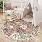 Lahome Moroccan Trellis Washable Round Rugs, Non-Slip Soft Round Rug 4ft Ultra-Thin, Small Vintage Circle Carpet for Entryway Kitchen Bedroom Nursery Bathroom, Orange/Terracotta