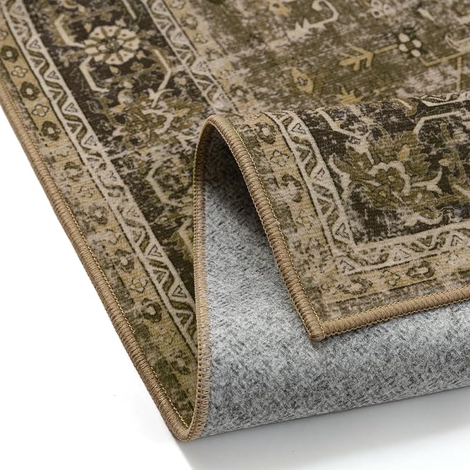 Hallway Runner Rug 2x8 Washable Brown Vintage Distressed Long Runner Oriental Soft Thin Indoor Carpet Non Slip Low Pile Throw Rug for Kitchen Bedroom Laundry Bedside Entryway