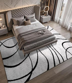 YIHOUSE Modern Area Rugs for Living Room, 9x12 Washable Black and White Rug, Thin Abstract Geometric Striped Rug, Area Rug for Bedroom,Kitchen,Dining Room,Office