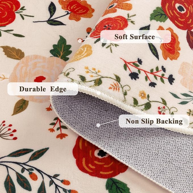 U'Artlines Indoor Door Mat Entrance Rug 2'x3'Soft Non Slip Machine Washable Floral Small Area Rug Carpet for Entryway Kitchen Bathroom Bedroom Beige