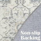 jinchan Kelda Round Rug 4ft Washable Area Rug Indoor Vintage Floor Cover Distressed Circle Mat 4' Round Lightweight Non Slip Low Pile Thin Carpet for Entryway Kitchen Living Room Bedroom Grey