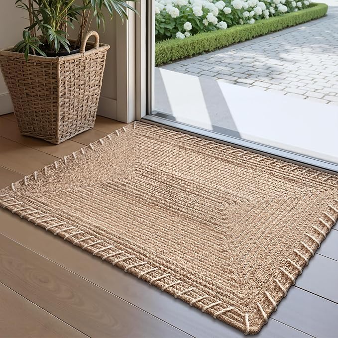 LUMI Handwoven Jute Door Mat, Non-Slip Durable Entryway Mat with Anti-Slip Mat for Hard Floor, Front Door Mats for Home Entrance, Patio, 32"x48", Knit Jute