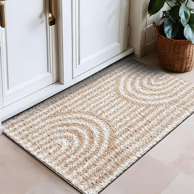 Rugshop Abstract Arch Shag Area Rug Beige 2' x 3' Ideal for Entryways, Kitchens, or Small Spaces