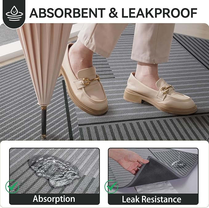 Front Door Mat 24''x35'', Non Slip Absorbent Muddy Dirt Resist Washable Low-Profile Indoor Doormat, Welcome Entryway Door Mats, Grey