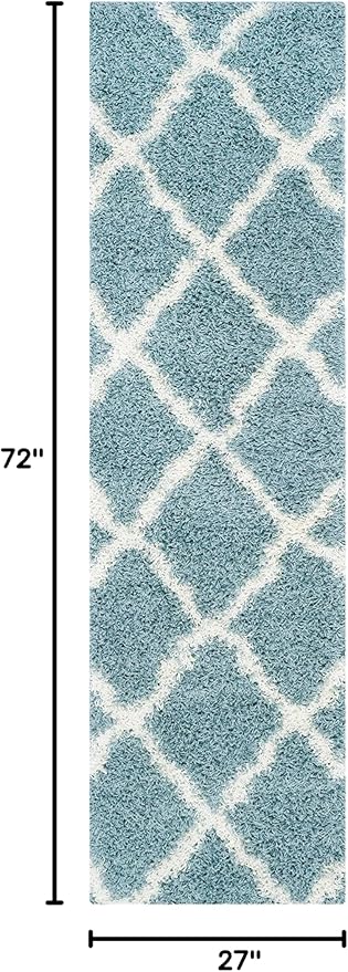 SAFAVIEH Dallas Shag Collection Runner Rug - 2'3" x 6', Seafoam & Ivory, Trellis Design, Non-Shedding & Easy Care, 1.5-inch Thick Ideal for High Traffic Areas in Living Room, Bedroom (SGD257C)