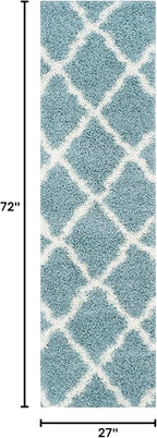 SAFAVIEH Dallas Shag Collection Runner Rug - 2'3" x 6', Seafoam & Ivory, Trellis Design, Non-Shedding & Easy Care, 1.5-inch Thick Ideal for High Traffic Areas in Living Room, Bedroom (SGD257C)
