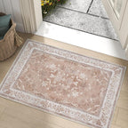 jinchan Floral 2x3 Rugs for Entryway - Vintage Washable Area Rug Ultra-Thin Low Pile Soft Small Non Slip Distressed Indoor Door mat Accent for Entrance Kitchen Bedroom (2x3ft, Coral Pink)