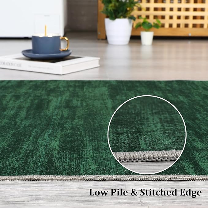 RUGSREAL Modern Area Rug 4x6 Rug for Bedroom Indoor Non-Slip Solid Color Area Rug Washable Contemporary Area Rugs Throw Floor Carpet for Bedroom Living Room Kitchen, Dark Green