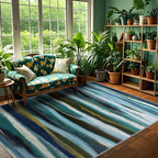 Abstract 6x9 Area Rug, Modern Stripe Pattern Teal Rugs for Living Room, Washable Soft Large Non-Slip Floor Carpet for Dining Room Office Bedroom - Teal/Multi