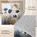 Blue Gray Flower Area Rug for Living Room, Non-Slip Backing Low Pile Modern Abstract Rug for Indoor Use, 5x7 Washable Carpet