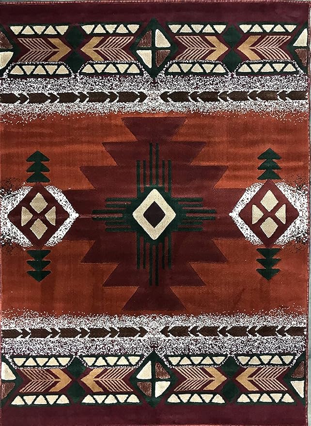 YHSF South West Native American Area Rug C318 - Easy Clean, Thick, Soft, Durable Native Tribal American Indian Inspired Rug for Bedroom/Living Room and More - Rust, 5 Feet 11 Inches x 8 Feet 6 Inches