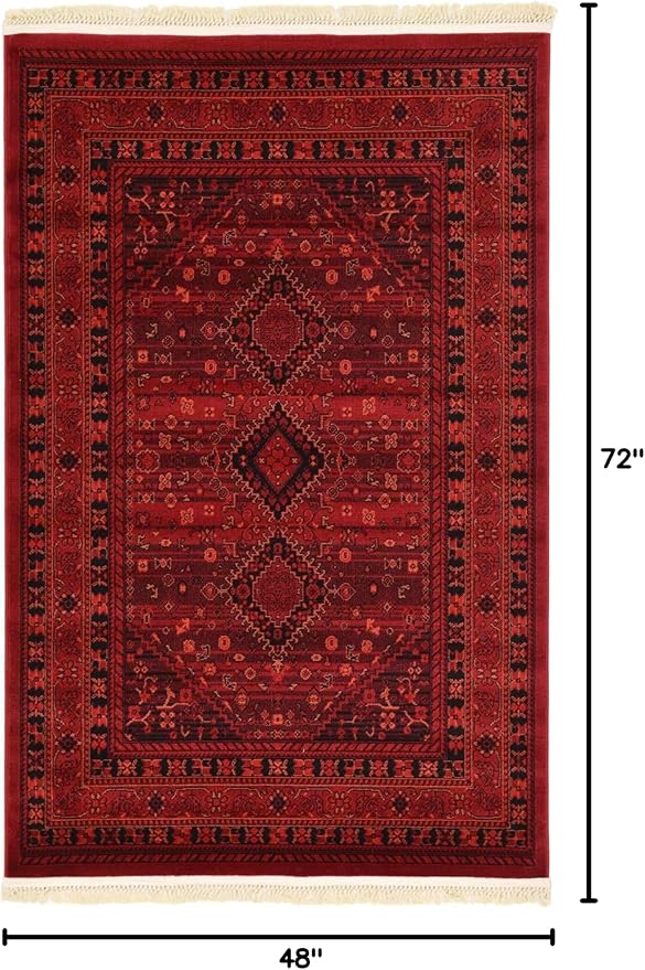Unique Loom Tekke Collection Area Rug - Sheibani (4' 1" x 6' 1" Rectangle Red/Black)