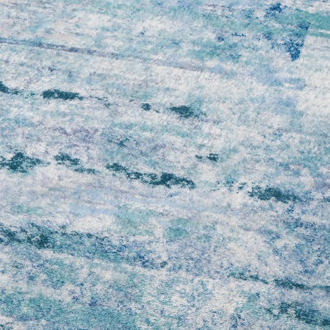 Round 5ft Area Rug Modern Abstract Washable Carpet for Living Room Entryway Dining Room Home Office - Abstract Teal Grey