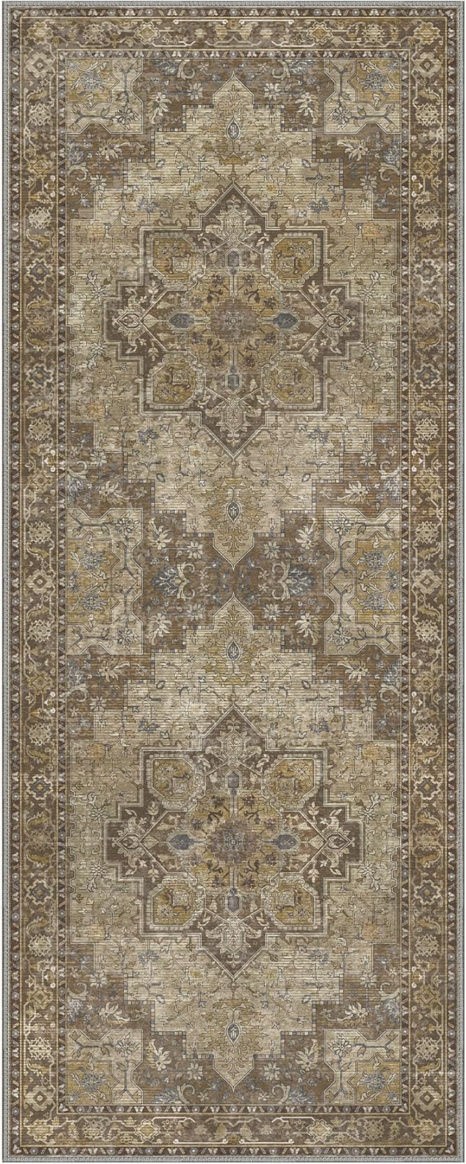 GENIMO 2'6''x8 Runner Rugs for Hallway, Machine Washable Non Slip Vintage Rugs, Low Pile Lightweight Soft Print Rug for enrtyway, Corridor, Home Office, Kitchen, Rustic Brown