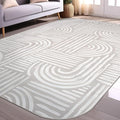 Beverly Rug Modern Geometric Area Rug 4x6 Low-High Pile Durable Soft Abstract Curved Indoor Rugs for Living Dining Room Office Stain Resistant Non Shedding Casual Indoor Carpet Beige White 4 x 6