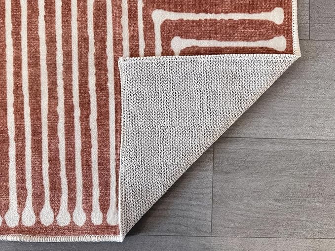 GLN Rugs Contemporary Collection - Machine Washable Area Rug, Contemporary Washable, Non Slip, Low Pile Chenille Rug, Living Room, Bedroom, Kitchen Rug (9' x 12' Beige Orange)