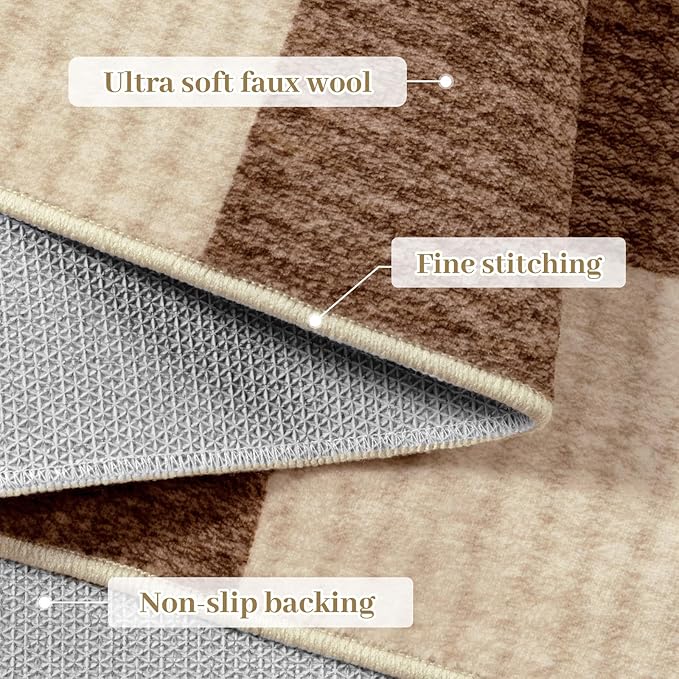 Machine Washable 5x7 Area Rugs for Living Room Checkered, Non Slip Soft Low Pile Farmhouse Geometric Modern Neutral Playroom Boys Rugs for Bedroom, Large Carpet Rugs for Dining Room(Dark Brown,5'x7')