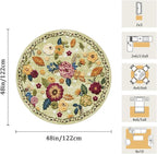 4ft Round Machine Washable Area Rug for Living Room, Green Vintage Boho Floral Rug Large Non-Slip Low Pile Soft Faux Wool Carpet, Kids and Pets Friendly for Bedroom Nursery Farmhouse Home Decor Rug