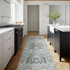 Washable Non-Slip Cream Rug - 3x8 Kitchen Runner with Non-Shedding, Boho Distressed Carpet for Hallways & Bedroom Vintage Grey