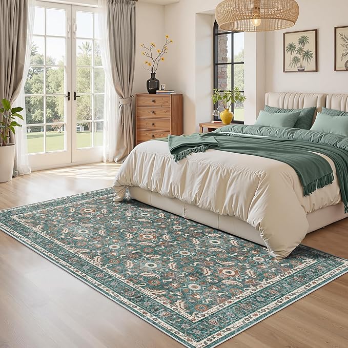 WITSHOCK Living Room Area Rugs 5x8: Soft Non-Slip Backing Washable Rugs Vintage Large Carpet for Bedroom Office Dining Room Kitchen Stain Resistant Home Decor Rug