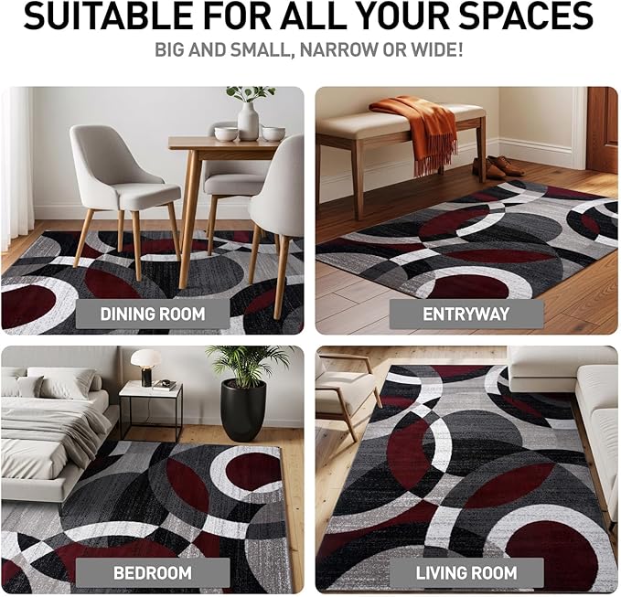 Rugshop Contemporary Abstract Circles Perfect for high Traffic Areas of Your Living Room,Bedroom,Home Office,Kitchen Runner Rug 2' x 7'2" Red