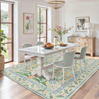 Lahome Machine Washable Area Rugs 8x10 Non Slip, Soft Boho Living Room Rugs, Ultra-Thin Vintage Cottage Throw Carpet for Home Office Dinning Room Kids Playroom, Green/Multi