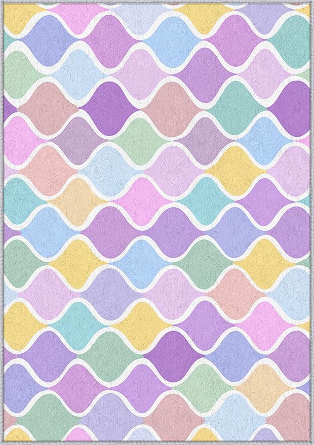 Washable 3x5 Abstract Wave Rug Living Room, Modern Geometric Colorful Design Area Rugs for Bedroom, Abstract Wave Home Decor Carpet, Low Pile, Non Slip, Kids & Pet Friendly (N4162)