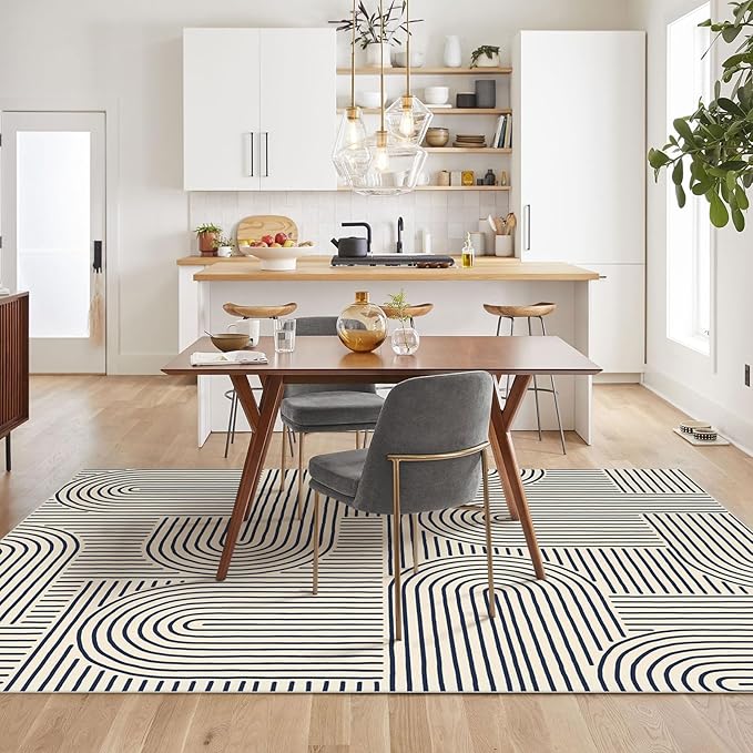 Washable Area Rug 8x10 - Large Indigo Boho Rugs for Living Room Soft Abstract Bedroom Rug Ultra-Thin Modern Rainbow Carpet Dining Room Nursery Room Home Decor