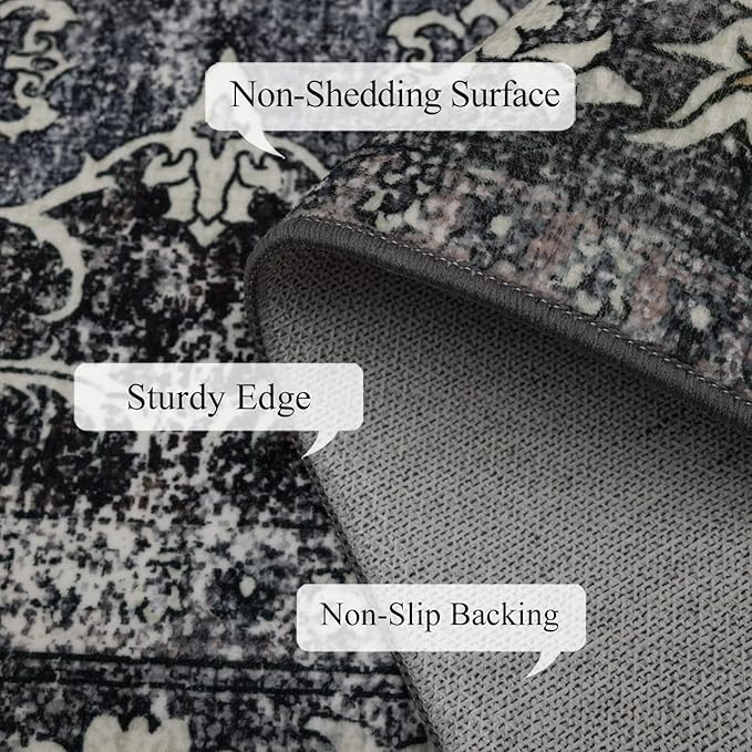 Washable 6x9 Area Rug for Living Room, Carpet for Bedroom Dining Room, Non Slip&Non-Shedding Resistant Low Pile Vintage Print Rug for Home Office (Tan/Gray)
