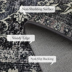 Washable Area Rugs 8x10, Large Rugs for Living Room, Carpet for Bedroom, Soft Faux Wool Retro Dining Room Rug, Non-Slip Backing Resistant Low Pile Vintage Print Rug for Home Office (Tan/Gray)