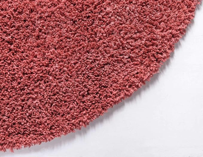 Unique Loom Davos Shag Collection Area Rug - Solid (5' 3" Round, Poppy)