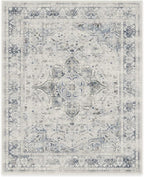 RUGGABLE Washable Vintage Area Rug – Sarrah Blue Quartz 8x10, Stain-Resistant, Non-Slip – Large Machine Washable Rugs for Living Room, Bedroom, Hallway, Entryway & Office–with Standard Pad