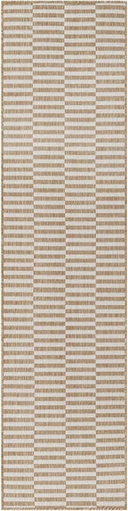 Unique Loom Outdoor Striped Collection Area Rug - Striped (2' x 8' Runner Taupe/Ivory)