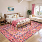 SERISSA Washable Rugs 8x10 Area Rugs, Large Non-Slip Boho Living Room Rug, Ultra Soft Cute Pastel Aesthetic Fuchsia Pink Carpet for Baby Girls Bedroom Kids Playroom Nursery Dining Room Dorm Decor