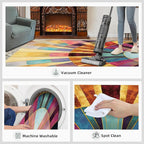 Chromatic Geometric Area Rugs 4x5ft, Abstraction Deco Kids Play Rug, Mosaic Sunburst Throw Rugs Bedroom Fluffie Soft for Coffee Shop Living Room Under Table Game Room