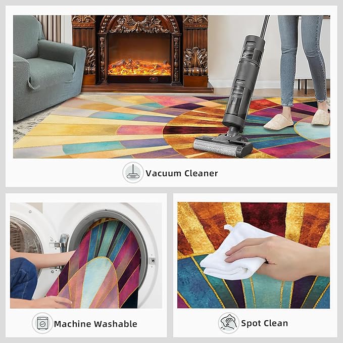 Chromatic Geometric Area Rugs 3x5ft, Abstraction Deco Boys Rugs for Bedroom, Mosaic Sunburst Kids Room Rug Soft Fuzzy Washable for Living Room Game Room Coffee Table