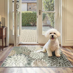 2x3 Washable Small Rug Tropical Botanical Modern Floral Indoor Chenille Door Mat Carpet Non Slip for Patio, Entry Way, Entrance, Porch, Taupe